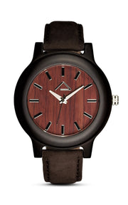 GAMPEN with dark brown suede leather strap - WOOD WATCHES WOODWATCH - ECO-FRIENDLY WATCHES HEADPEACE - HEADPEACE