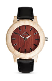 KUCHEN with black leather strap - WOOD WATCHES WOODWATCH - ECO-FRIENDLY WATCHES HEADPEACE - HEADPEACE