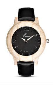 MATTUN with black leather strap - WOOD WATCHES WOODWATCH - ECO-FRIENDLY WATCHES HEADPEACE - HEADPEACE