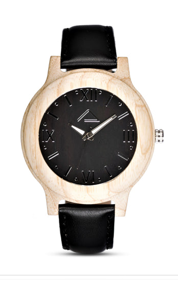 MATTUN with black leather strap - WOOD WATCHES WOODWATCH - ECO-FRIENDLY WATCHES HEADPEACE - HEADPEACE