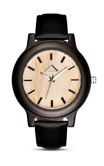 PATTERIOL with black leather strap - WOOD WATCHES WOODWATCH - ECO-FRIENDLY WATCHES HEADPEACE - HEADPEACE