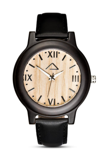SCHINDLER with black leather strap - WOOD WATCHES WOODWATCH - ECO-FRIENDLY WATCHES HEADPEACE - HEADPEACE