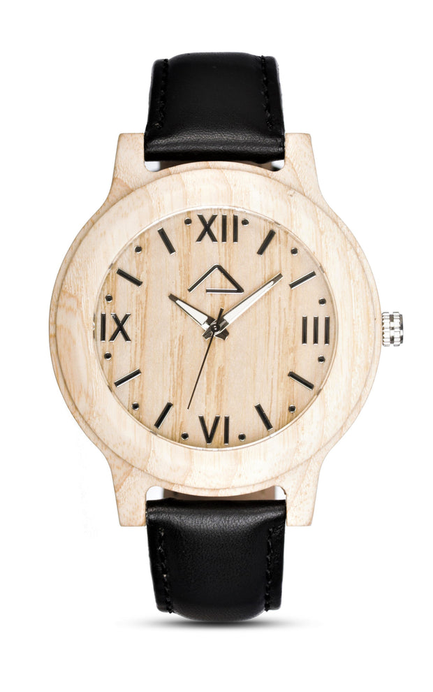 VALLUGA with black leather strap - WOOD WATCHES WOODWATCH - ECO-FRIENDLY WATCHES HEADPEACE - HEADPEACE